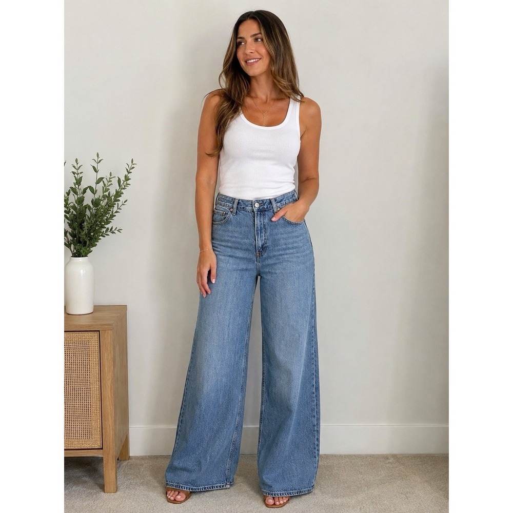 Abercrombie & Fitch Curve Love Wide Leg Jeans Women's 31/12L High Rise Denim